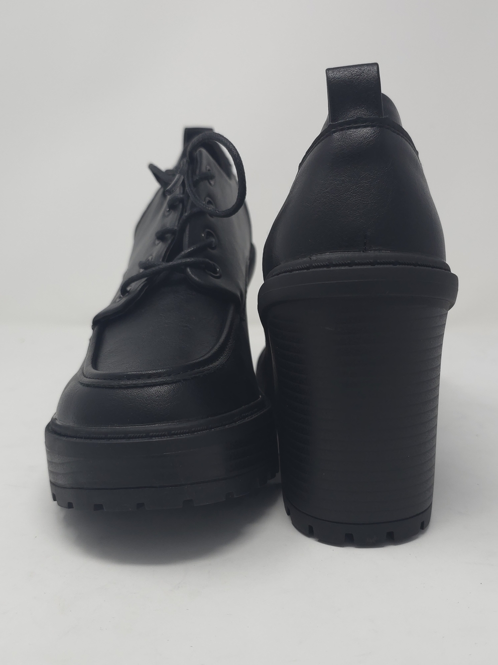 Charcoal Platform Chunky Heel Oxford Lace Up  Lug Sole Trendy - Picture 4 of 10